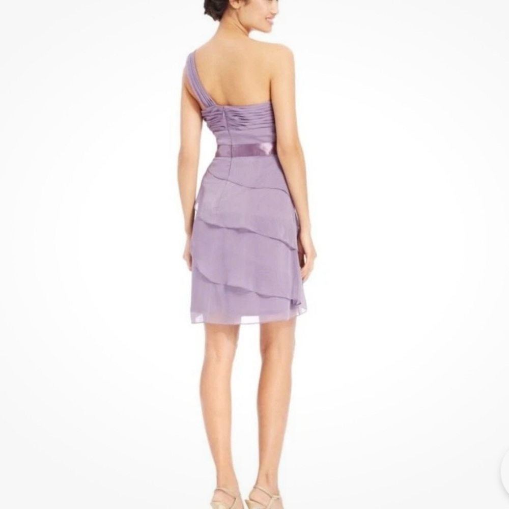 Adrianna Papell ~ Purple Chiffon Tiered One Shoulder Party Dress 12 NEW $149